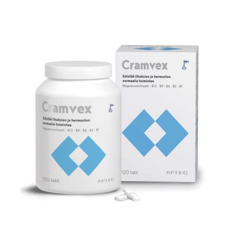 Apteq Cramvex toidulisandi purk ja pakend