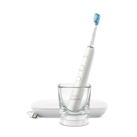 Philips Sonicare DiamondClean 9000 White (HX991127) Philips Sonicare DiamondClean 9000 valge klaasit laadijas ja reisivutlar
