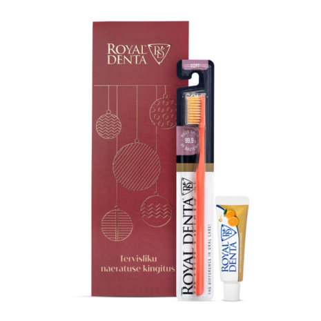Royal Denta Tervisliku naeratuse kingitus. karp, manuaalne hambahari ja mini pasta