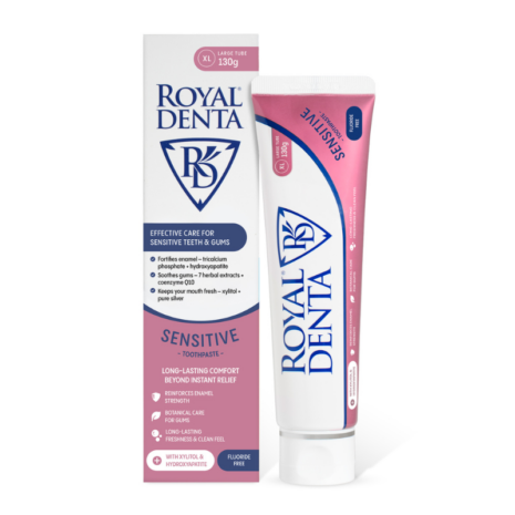 Royal Denta Sensitive 130g hambapasta Royal Denta Sensitive 130g hambapastatuub ja pakend