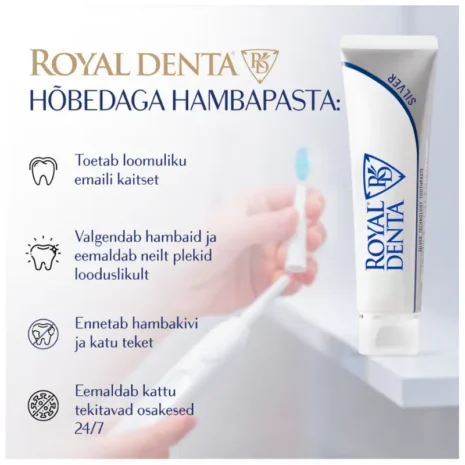hambapasta-royal-denta-hõbedaga hambapasta RD silver hambapasta põhi omadused väljatoodud