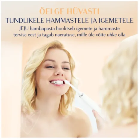 hambapasta-royal-denta-jeju-130g-hüvasti tundlikus Naisterahvas peseb hambaid elektrilise hambaharjaga