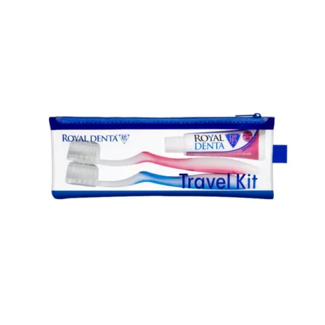 Reisikomplekt Sensitive - kaks hambaharja ja mini hambapasta reisikotis