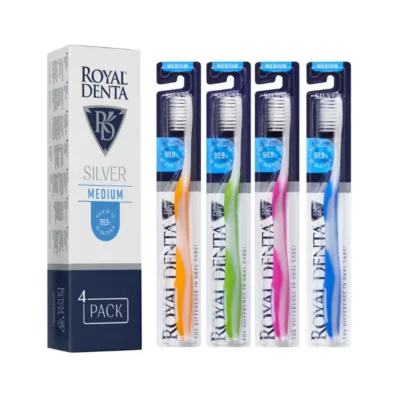 hambaharjade-4-pakk-royal-denta-silver-medium-pakend ja hambaharjad
